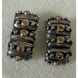 ONE Clip❗️Pandora Silver & 14k Gold Brown Fusion Clip Charm With CZ, 790853BCZ